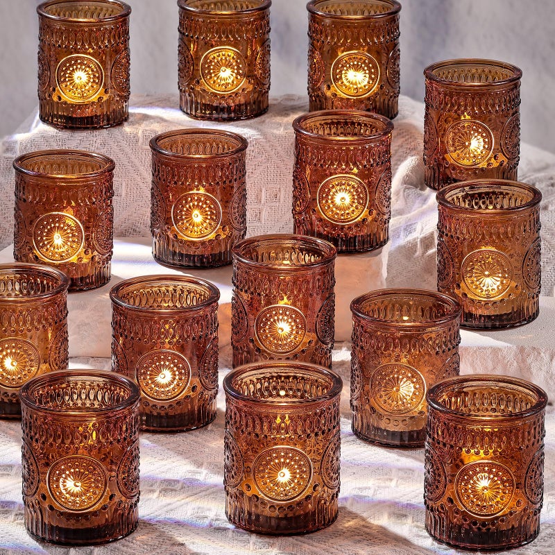 DARJEN Amber Votive Candle Holders Set of 36- Glass Candle Holders Bulk for Flameless LED Tea Waxes, Vintage Candle Holder for Wedding & Home Table Decor, Vintage Parties - Image 1