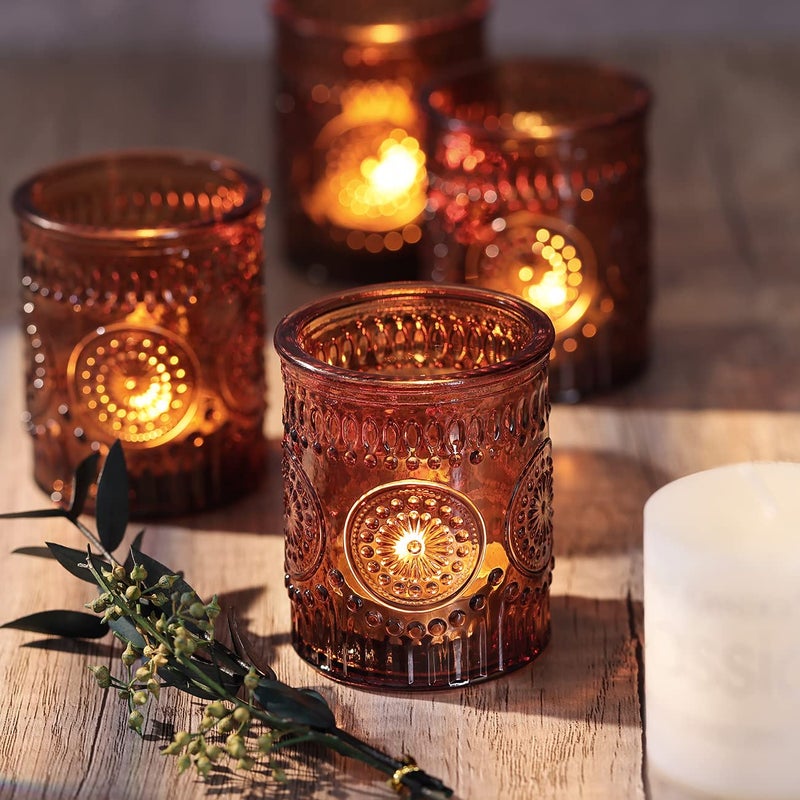 DARJEN Amber Votive Candle Holders Set of 36- Glass Candle Holders Bulk for Flameless LED Tea Waxes, Vintage Candle Holder for Wedding & Home Table Decor, Vintage Parties - Image 3