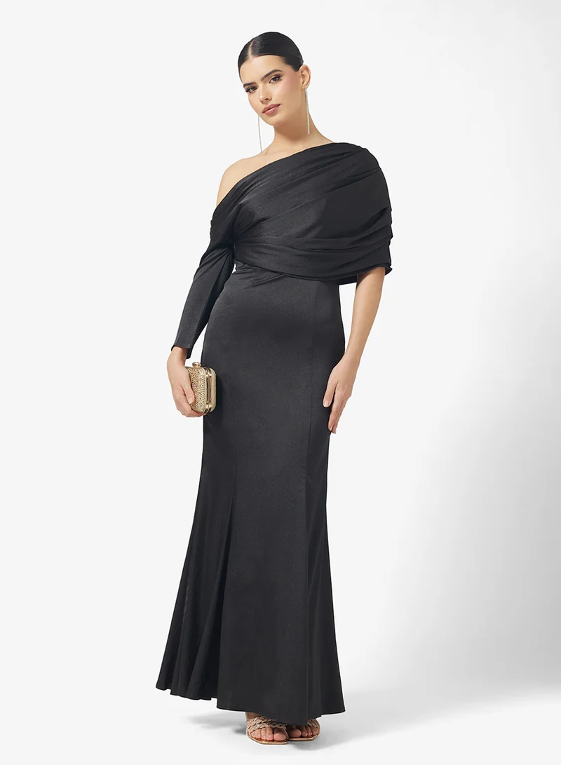 Namshi x One Shoulder Ruched Shimmer Mermaid Dress