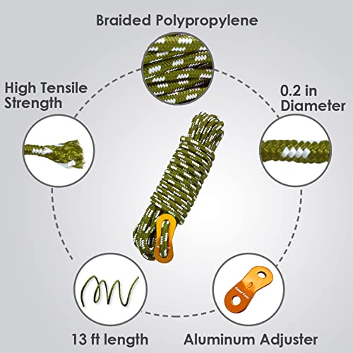 GEERTOP 6 Pack 5 mm Ultralight Tent Guy Lines Camping Ropes with Aluminum Tensioner for Tent, Tent Tarp Shelter - Image 2