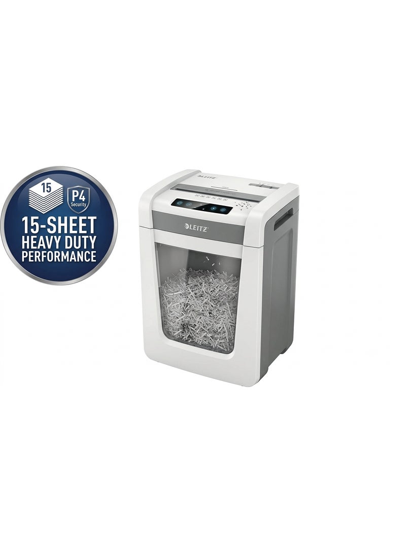 Leitz IQ Office Cross-Cut Paper Shredder P4, 15-Sheet Capacity, 23L Waste Bin, Anti-Jam & Ultra-Quiet Operation, White - 80030000 - Image 3