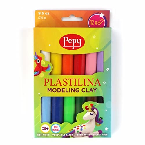 Pepy Plastilina Reusable and Non-Drying Modeling Clay; Box of 12-Color Sticks, 0.8 Ounce Each, Perfect for Arts and Crafts Projects - Image 1