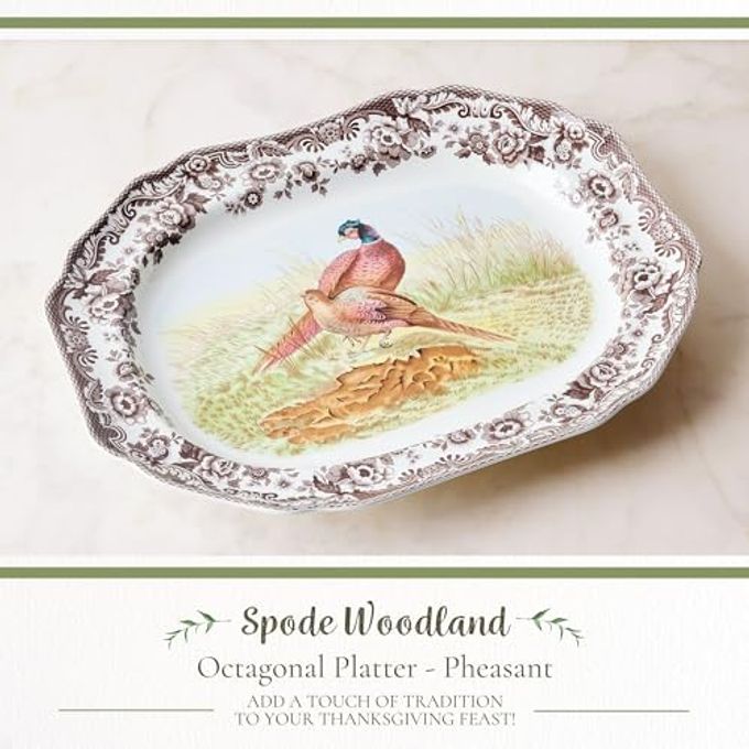 Spode Woodland Pheasant Octagon Serving Platter 19 Plate for Thanksgiving & Special Occasions, Fine Porcelain, Dishwasher & Microwave Safe, Excellent for Fall Entertaining Holiday Dinnerware Set - Image 5