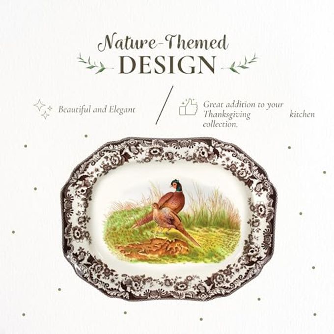 Spode Woodland Pheasant Octagon Serving Platter 19 Plate for Thanksgiving & Special Occasions, Fine Porcelain, Dishwasher & Microwave Safe, Excellent for Fall Entertaining Holiday Dinnerware Set - Image 3