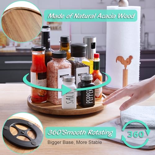 Bivvclaz 9" Acacia Wood Lazy Susan Turntable Organizer, Lazy Susan for Table Top Cabinet Dining Pantry Countertop Cupboard Organization, Decorative Tray for Kitchen Bathroom Decor Coffee Bar Accessories - Image 2
