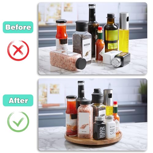 Bivvclaz 9" Acacia Wood Lazy Susan Turntable Organizer, Lazy Susan for Table Top Cabinet Dining Pantry Countertop Cupboard Organization, Decorative Tray for Kitchen Bathroom Decor Coffee Bar Accessories - Image 5