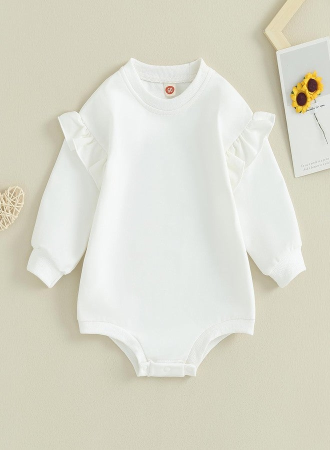 Lamuusaa Newborn Baby Girl Clothes Long Sleeve Romper Crewneck Sweatshirt Oversized Ruffle Shirts Bodysuit Fall Clothes 0-18M (White, 6-12 Months) - Image 2