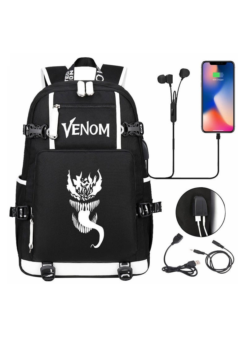 Venom USB printed leisure travel backpack
