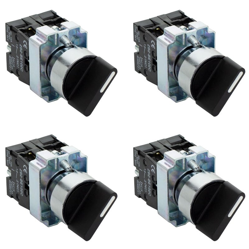 SHOPCORP Rotary Switch - 2-Position Selector Switch Maintained - 22mm Mounting Hole - Electric NO NC Latching - 220VAC Voltage and 10A Contact Current - (4 Pack) - Image 1