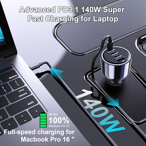 URVNS 240W USB C Car Charger, Super Fast Charging 4-Ports PD3.1 140W/PD3.0 100W PPS 45W QC65W Type-C Car Adapter for MacBook Pro Laptop iPhone 16 15 Max iPad Samsung Galaxy S24/23 Pixel etc - Image 5