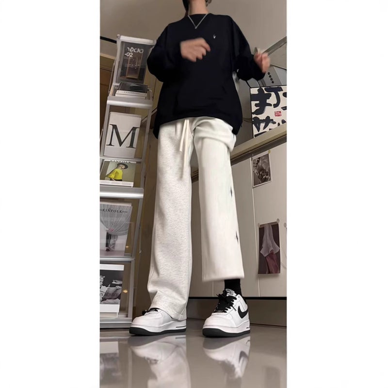 American Style Heavy White Gray Sports Pants Mens Trendy Brand Spring and Autumn New Straight Drain Casual All-match High Street Pants white gray - Image 2
