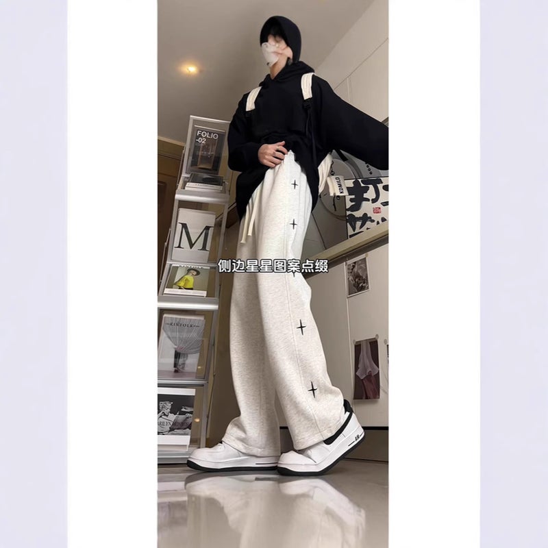 American Style Heavy White Gray Sports Pants Mens Trendy Brand Spring and Autumn New Straight Drain Casual All-match High Street Pants white gray - Image 4