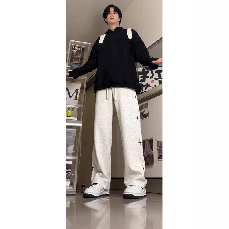 American Style Heavy White Gray Sports Pants Mens Trendy Brand Spring and Autumn New Straight Drain Casual All-match High Street Pants white gray - Image 3