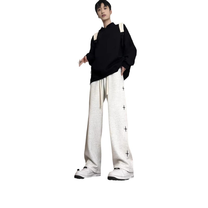 American Style Heavy White Gray Sports Pants Mens Trendy Brand Spring and Autumn New Straight Drain Casual All-match High Street Pants white gray - Image 5