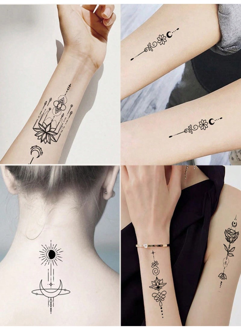 Miamia 30 Pcs Waterproof Temporary Tattoo Stickers, Including Sun, Moon, Rose, Butterfly, Lotus Patterns, Suitable For Men And Women Adults White Tattoo Stickers Tattoo Stickers Black  - Image 2