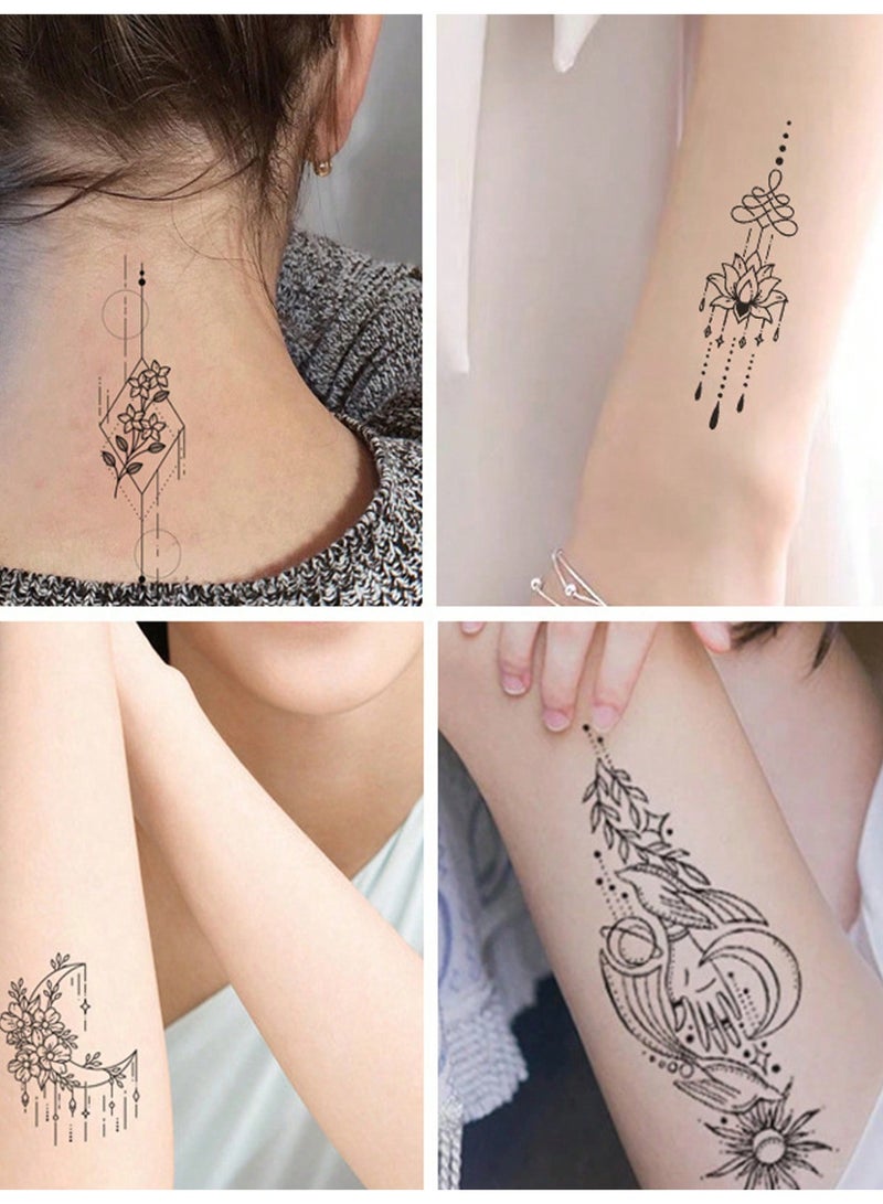 Miamia 30 Pcs Waterproof Temporary Tattoo Stickers, Including Sun, Moon, Rose, Butterfly, Lotus Patterns, Suitable For Men And Women Adults White Tattoo Stickers Tattoo Stickers Black  - Image 3