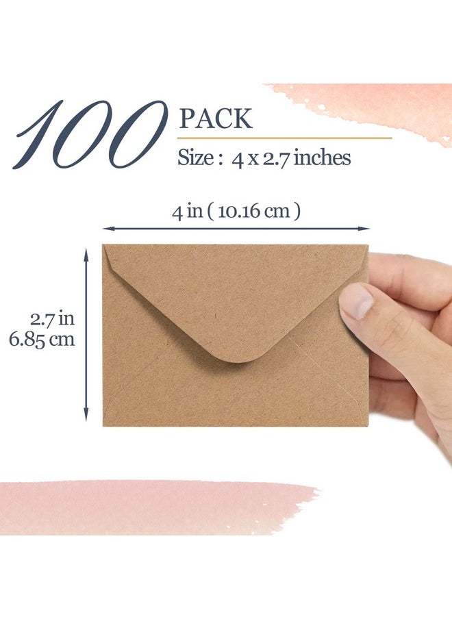 MATICAN - Gift Card Envelopes 100Count Mini Envelopes Kraft Paper Business Card Envelopes Bulk Tiny Envelope Pockets For Small Note Cards Brown 4 X 2.7 Inches - Image 1