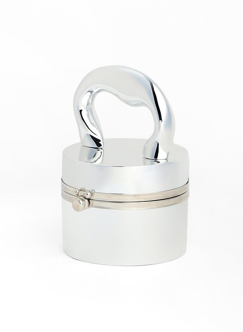 Haute Sauce Haute Sauce Women's The Caldera Gloss Bucket Bag For Casual Wear | Metallic Silver Colour | One-Size| Push Button Closure | Acrylic Material | Non-Detachable Handle | Bags For Woman & Girls  - Image 5