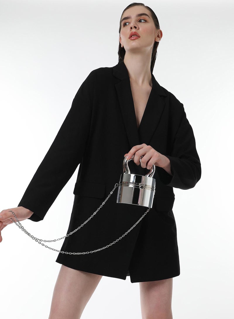 Haute Sauce Haute Sauce Women's The Caldera Gloss Bucket Bag For Casual Wear | Metallic Silver Colour | One-Size| Push Button Closure | Acrylic Material | Non-Detachable Handle | Bags For Woman & Girls  - Image 3
