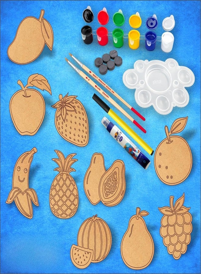 PICRAZEE DIY Kit for Kids & Adults – Fruit Fridge Magnet Painting Kit (10 Designs) | Ready-to-Paint 5.5 mm Thick Wooden DIY Craft Kit with Colors, Brushes & Magnets | Screen-Free Activity (Fruits) - Image 1