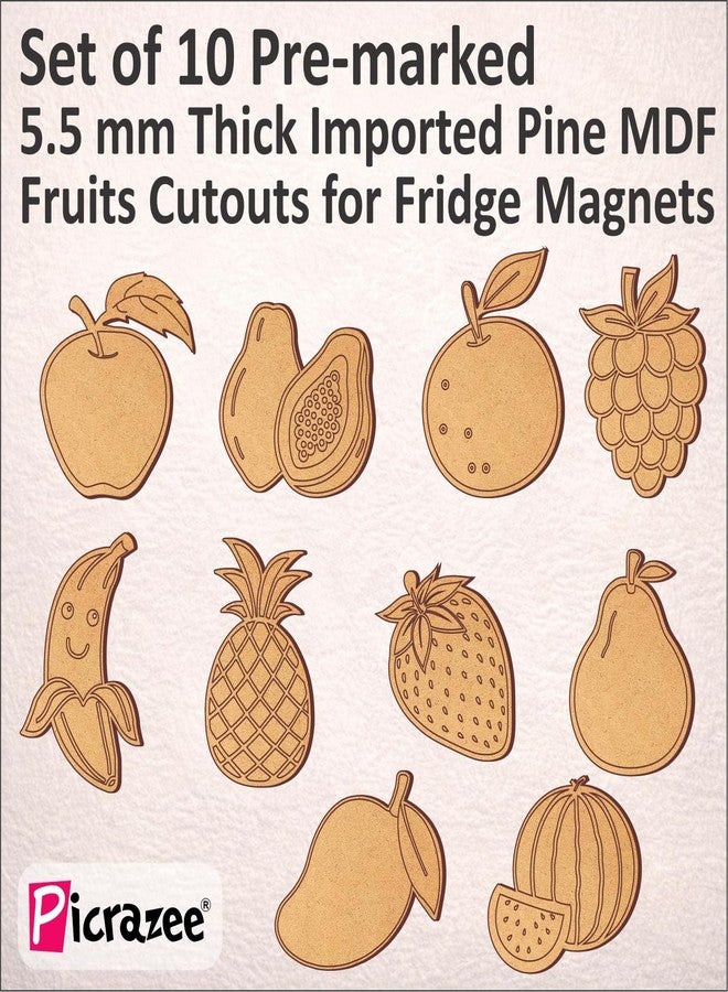 PICRAZEE DIY Kit for Kids & Adults – Fruit Fridge Magnet Painting Kit (10 Designs) | Ready-to-Paint 5.5 mm Thick Wooden DIY Craft Kit with Colors, Brushes & Magnets | Screen-Free Activity (Fruits) - Image 2