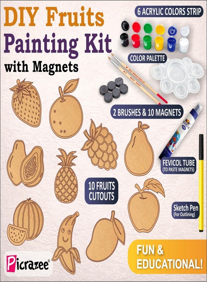 PICRAZEE DIY Kit for Kids & Adults – Fruit Fridge Magnet Painting Kit (10 Designs) | Ready-to-Paint 5.5 mm Thick Wooden DIY Craft Kit with Colors, Brushes & Magnets | Screen-Free Activity (Fruits) - Image 3