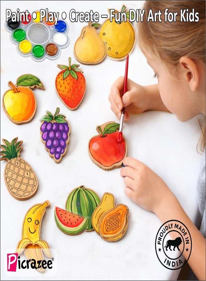PICRAZEE DIY Kit for Kids & Adults – Fruit Fridge Magnet Painting Kit (10 Designs) | Ready-to-Paint 5.5 mm Thick Wooden DIY Craft Kit with Colors, Brushes & Magnets | Screen-Free Activity (Fruits) - Image 4