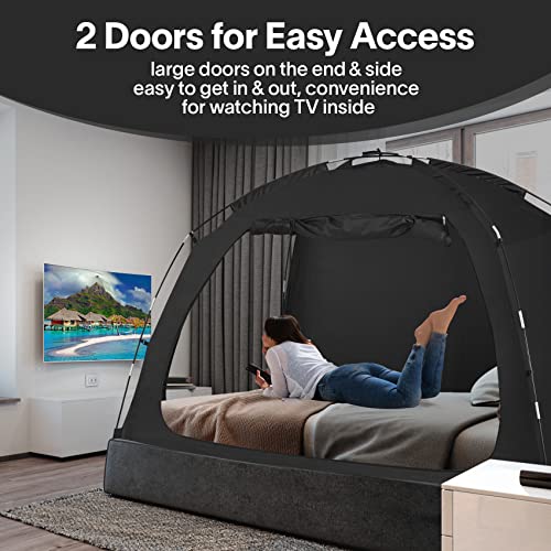 EighteenTek Bed Tent Twin Size Bed Canopy, Light Reducing Sleeping Tent Lightweight Portable Indoor Tent Breathable Privacy Space on Bed with 2 Doors for Adults Kids Autism (Twin, Black) - Image 2