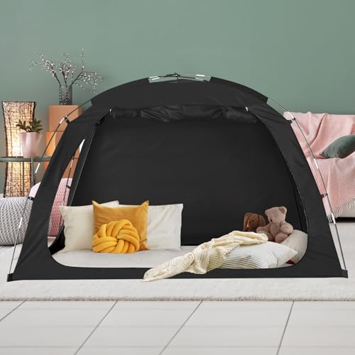 EighteenTek Bed Tent Twin Size Bed Canopy, Light Reducing Sleeping Tent Lightweight Portable Indoor Tent Breathable Privacy Space on Bed with 2 Doors for Adults Kids Autism (Twin, Black) - Image 1
