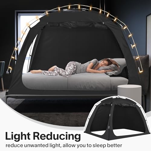 EighteenTek Bed Tent Twin Size Bed Canopy, Light Reducing Sleeping Tent Lightweight Portable Indoor Tent Breathable Privacy Space on Bed with 2 Doors for Adults Kids Autism (Twin, Black) - Image 3