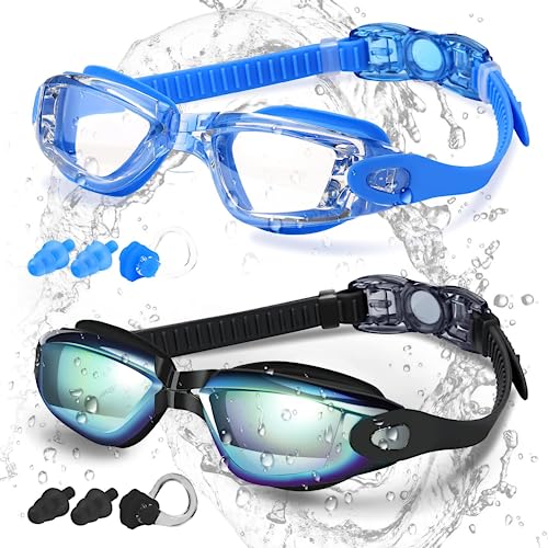 COOLOO Swim Goggles, 2 Pack Goggles Swimming Adult Swimming Goggles for Women Men Youth Teen Kids, Anti Fog Anti-UV No Leaking - Image 1