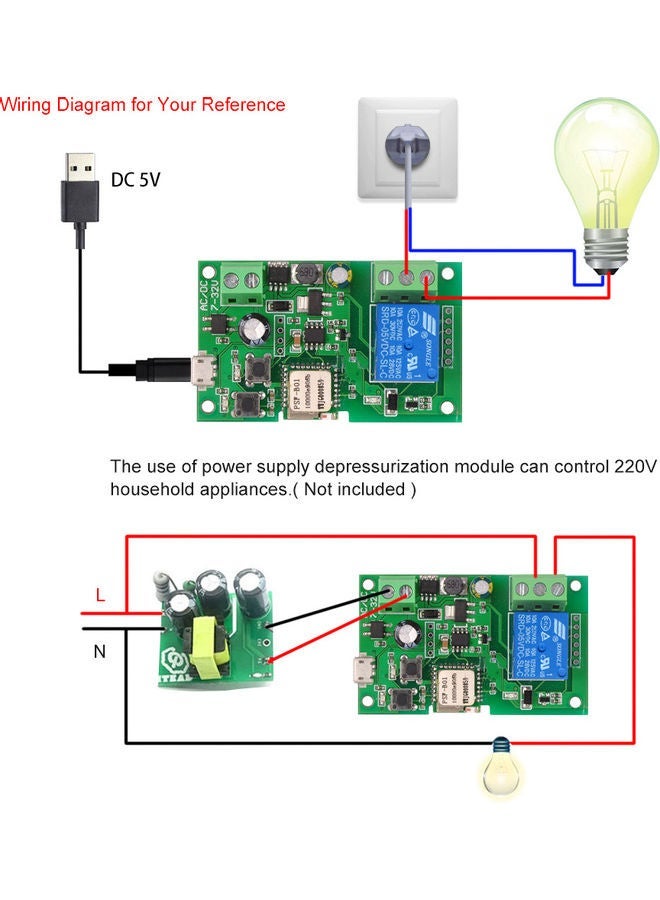 NIBEMINENT Wifi Switch Wireless Relay Module Multicolour 15x12x5cm - Image 3