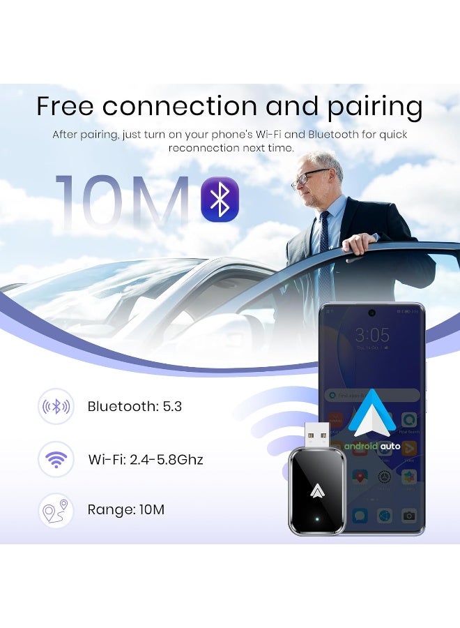 HaMeby Wireless Android Auto Adapter for Android, Convert Wired to Wireless, Mini Size with Extension USB-C/Type-C, Stable Control & No Delay, Supports Car Original Control - Image 4
