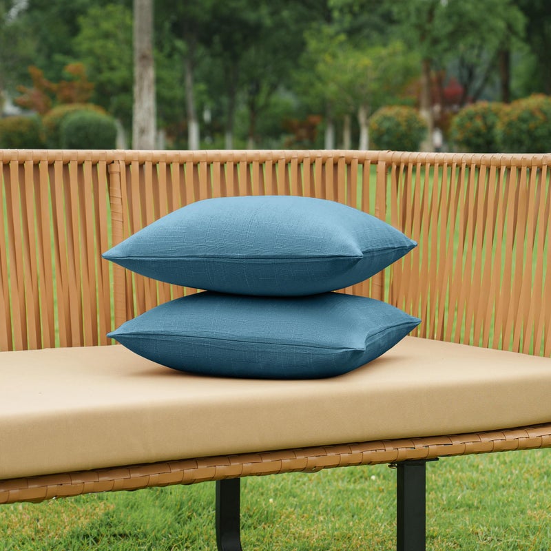 NiNi ALL Pack of 2 Decorative Outdoor Waterproof Pillow Covers Square Garden Linen Textured Cushion Sham Throw Pillowcase Set of 2 for Patio Farmhouse Garden Tent Couch 18x18 Inch Dark Blue - Image 5