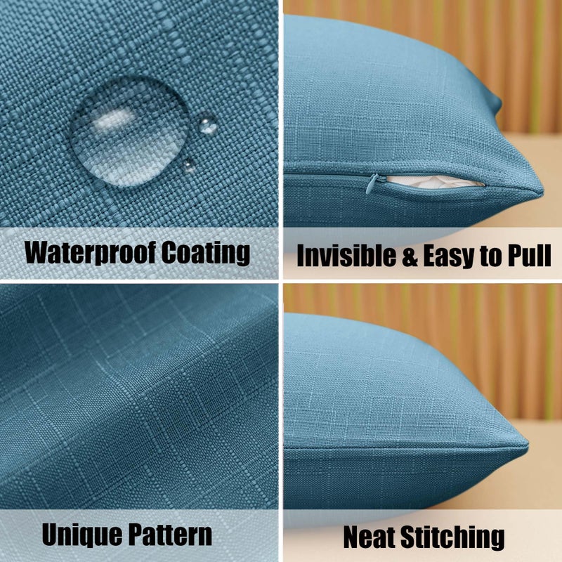 NiNi ALL Pack of 2 Decorative Outdoor Waterproof Pillow Covers Square Garden Linen Textured Cushion Sham Throw Pillowcase Set of 2 for Patio Farmhouse Garden Tent Couch 18x18 Inch Dark Blue - Image 3