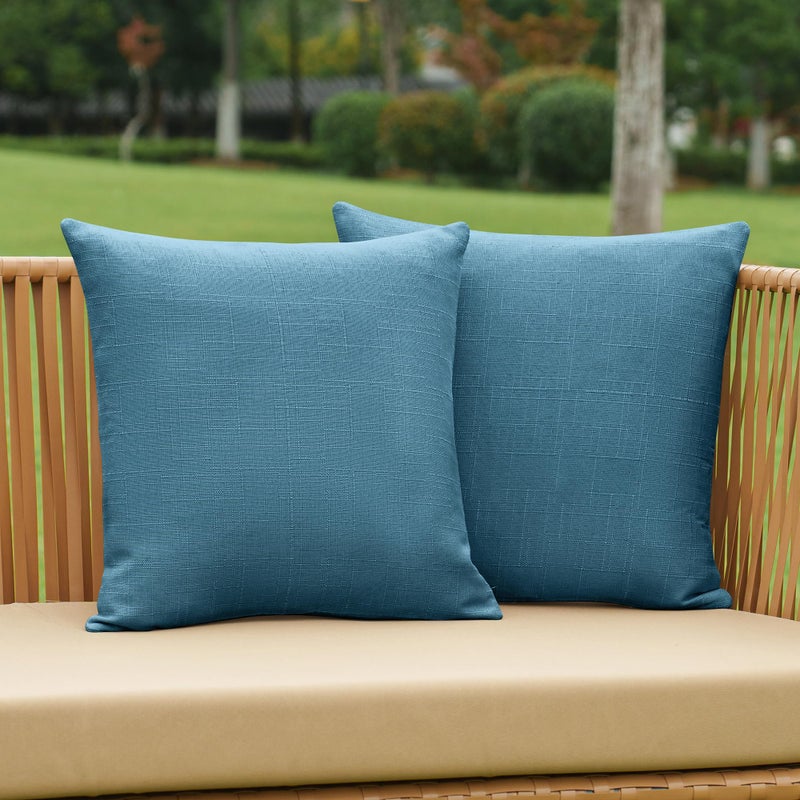 NiNi ALL Pack of 2 Decorative Outdoor Waterproof Pillow Covers Square Garden Linen Textured Cushion Sham Throw Pillowcase Set of 2 for Patio Farmhouse Garden Tent Couch 18x18 Inch Dark Blue - Image 1