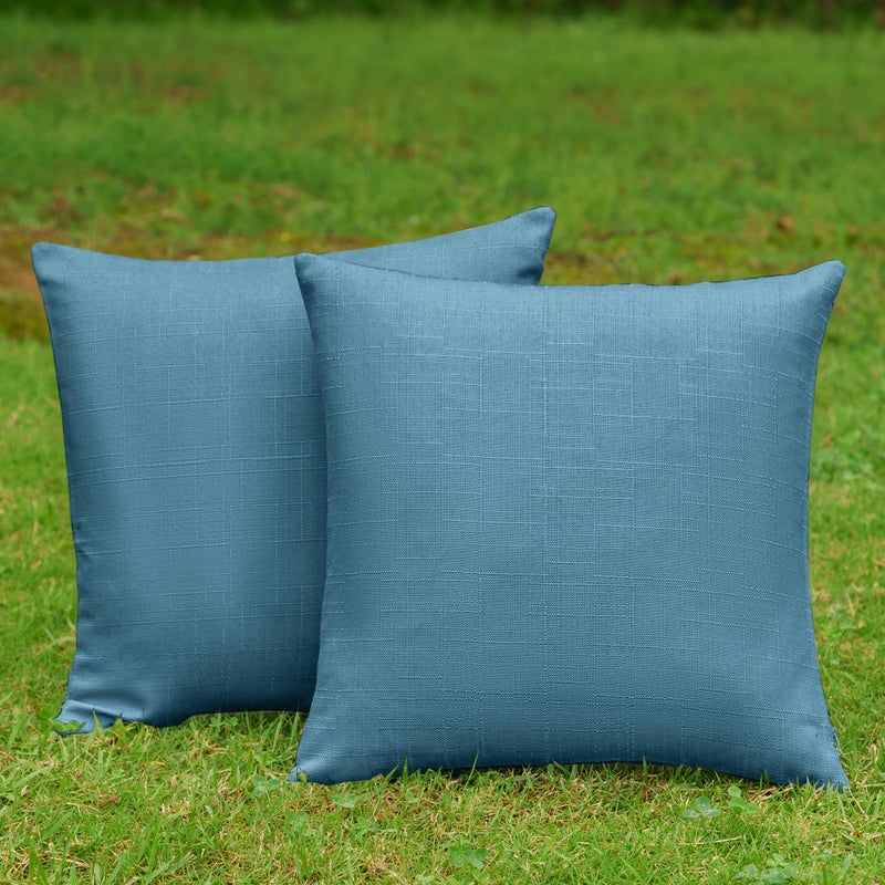 NiNi ALL Pack of 2 Decorative Outdoor Waterproof Pillow Covers Square Garden Linen Textured Cushion Sham Throw Pillowcase Set of 2 for Patio Farmhouse Garden Tent Couch 18x18 Inch Dark Blue - Image 4
