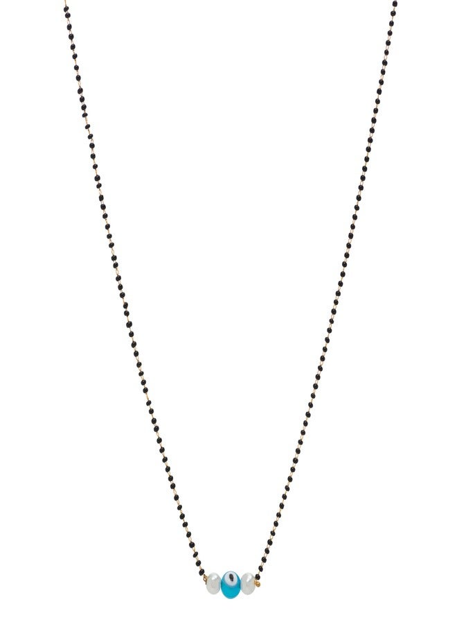 Heeva Creation Women's Pride Stylish Gold Plated Mangalsutra Necklace With Blue Evil Pendant Black Bead Fancy Chain For Woman and Girls.Pack Of 1. - Image 1