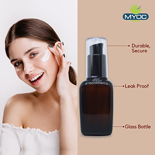 MYOC Amber Color Square Glass Bottle Sun Protect Bottles Portable Refillable & Reusable Storage Container with Lid for Personal & Beauty Care Oils Face Serum Toners - 50ml (Pack of 4) - Image 3