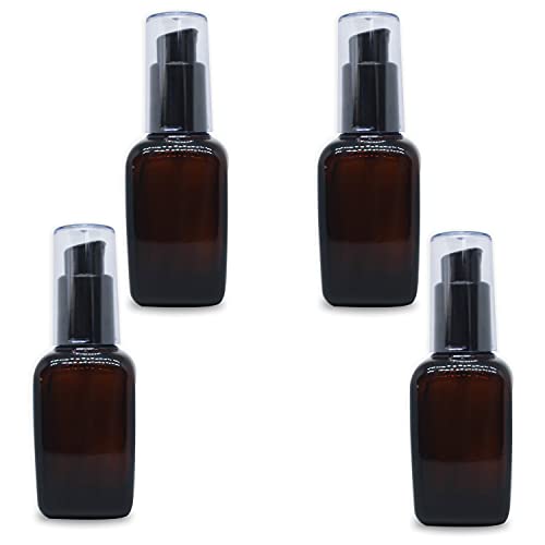 MYOC Amber Color Square Glass Bottle Sun Protect Bottles Portable Refillable & Reusable Storage Container with Lid for Personal & Beauty Care Oils Face Serum Toners - 50ml (Pack of 4) - Image 1