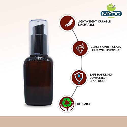 MYOC Amber Color Square Glass Bottle Sun Protect Bottles Portable Refillable & Reusable Storage Container with Lid for Personal & Beauty Care Oils Face Serum Toners - 50ml (Pack of 4) - Image 5