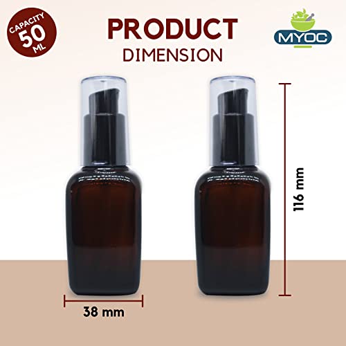 MYOC Amber Color Square Glass Bottle Sun Protect Bottles Portable Refillable & Reusable Storage Container with Lid for Personal & Beauty Care Oils Face Serum Toners - 50ml (Pack of 4) - Image 2