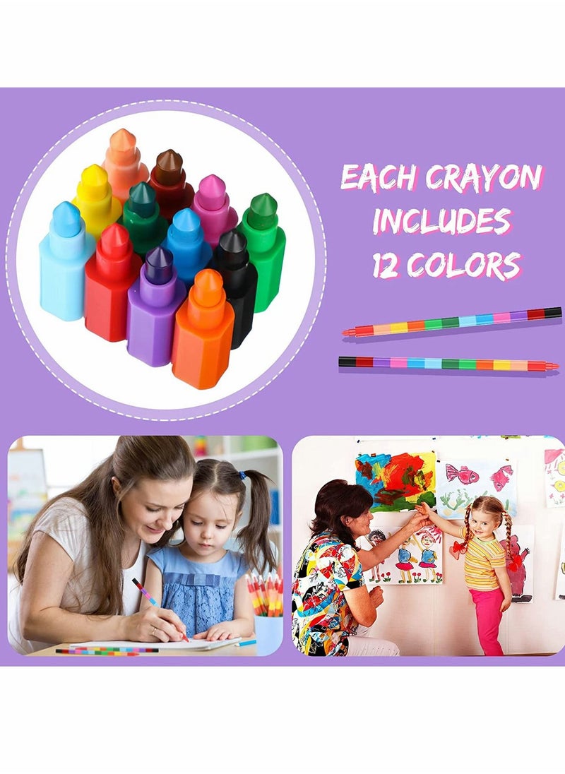 Excefore Rainbow Pencils, 10 Pcs Stackable Crayons for Kids Stacking DIY Crayons Buildable Crayons Party Favors for Office School Supplies  - Image 3