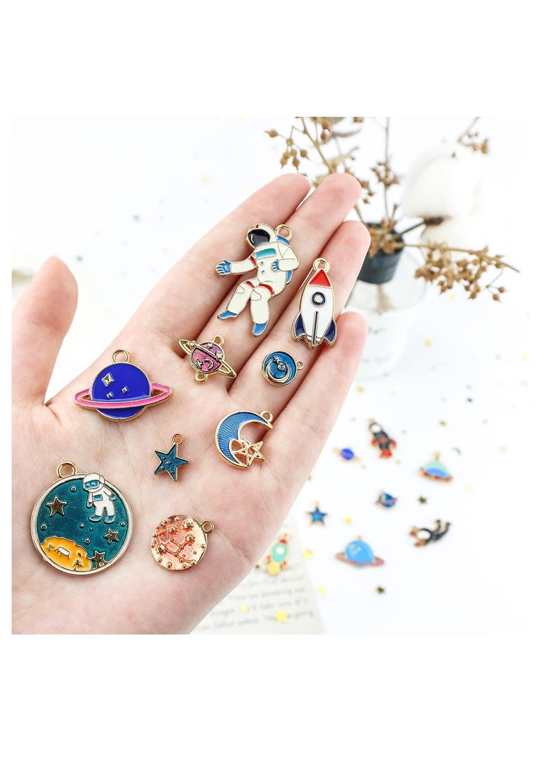Excefore - Space Theme Charm Assorted Gold Plated Enamel Mixed Astronaut Jupiter Rocket Planet Celestial Pendant,DIY for Necklace Bracelet Earring Moon Star Jewelry Making and Crafting - Image 1