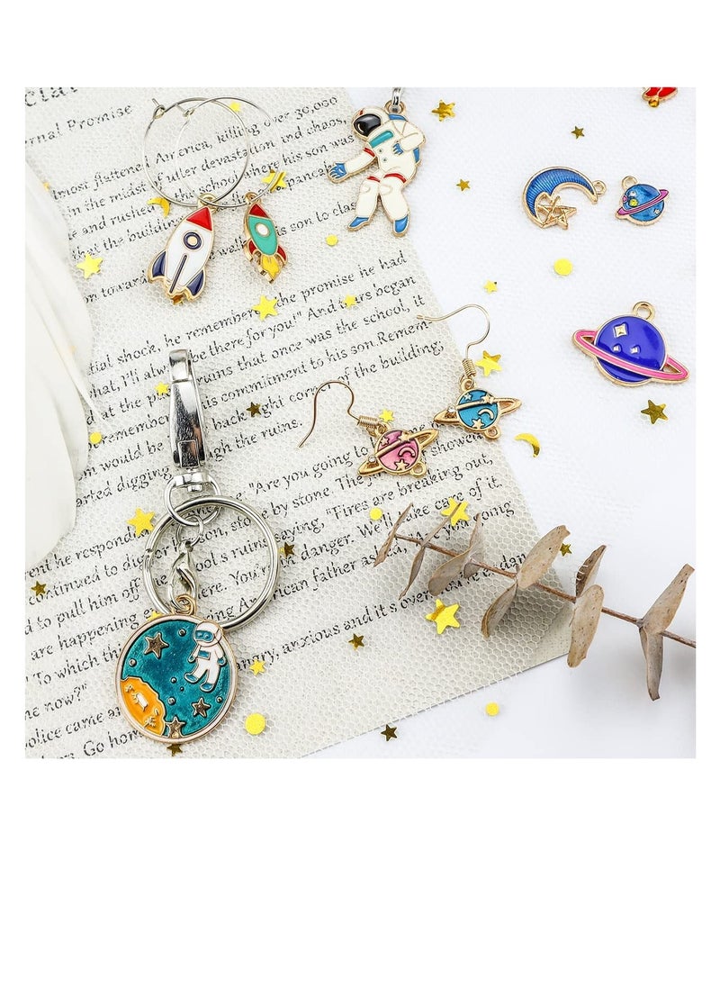 Excefore - Space Theme Charm Assorted Gold Plated Enamel Mixed Astronaut Jupiter Rocket Planet Celestial Pendant,DIY for Necklace Bracelet Earring Moon Star Jewelry Making and Crafting - Image 1
