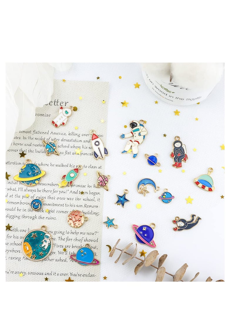 Excefore - Space Theme Charm Assorted Gold Plated Enamel Mixed Astronaut Jupiter Rocket Planet Celestial Pendant,DIY for Necklace Bracelet Earring Moon Star Jewelry Making and Crafting - Image 1