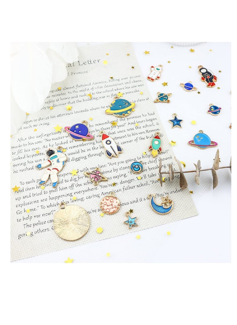 Excefore - Space Theme Charm Assorted Gold Plated Enamel Mixed Astronaut Jupiter Rocket Planet Celestial Pendant,DIY for Necklace Bracelet Earring Moon Star Jewelry Making and Crafting - Image 1