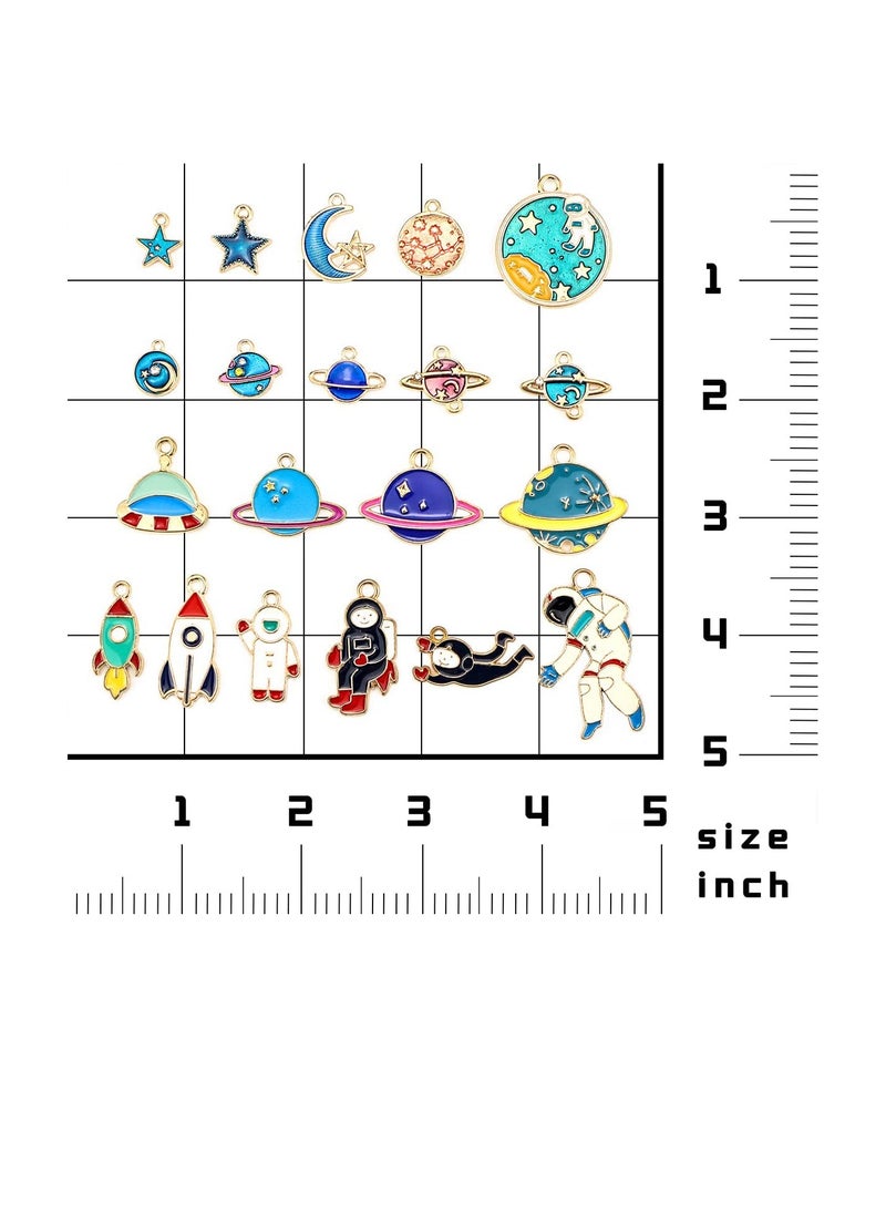 Excefore - Space Theme Charm Assorted Gold Plated Enamel Mixed Astronaut Jupiter Rocket Planet Celestial Pendant,DIY for Necklace Bracelet Earring Moon Star Jewelry Making and Crafting - Image 1