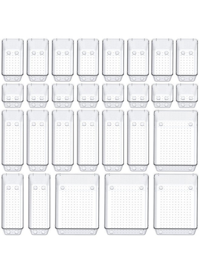 SMARTAKE 28-Piece Drawer Organizers with Non-Slip Silicone Pads, 4-Size Desk Drawer Organizer Trays Storage Tray for Makeup, Jewelries, Utensils in Bedroom Dresser, Office and Kitchen, Clear - Image 1