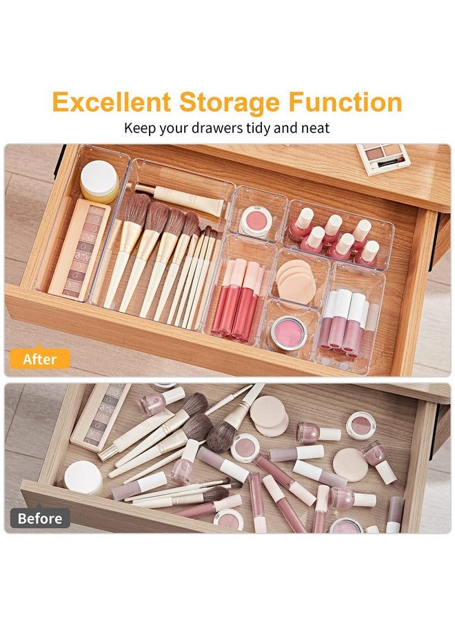 SMARTAKE 28-Piece Drawer Organizers with Non-Slip Silicone Pads, 4-Size Desk Drawer Organizer Trays Storage Tray for Makeup, Jewelries, Utensils in Bedroom Dresser, Office and Kitchen, Clear - Image 4